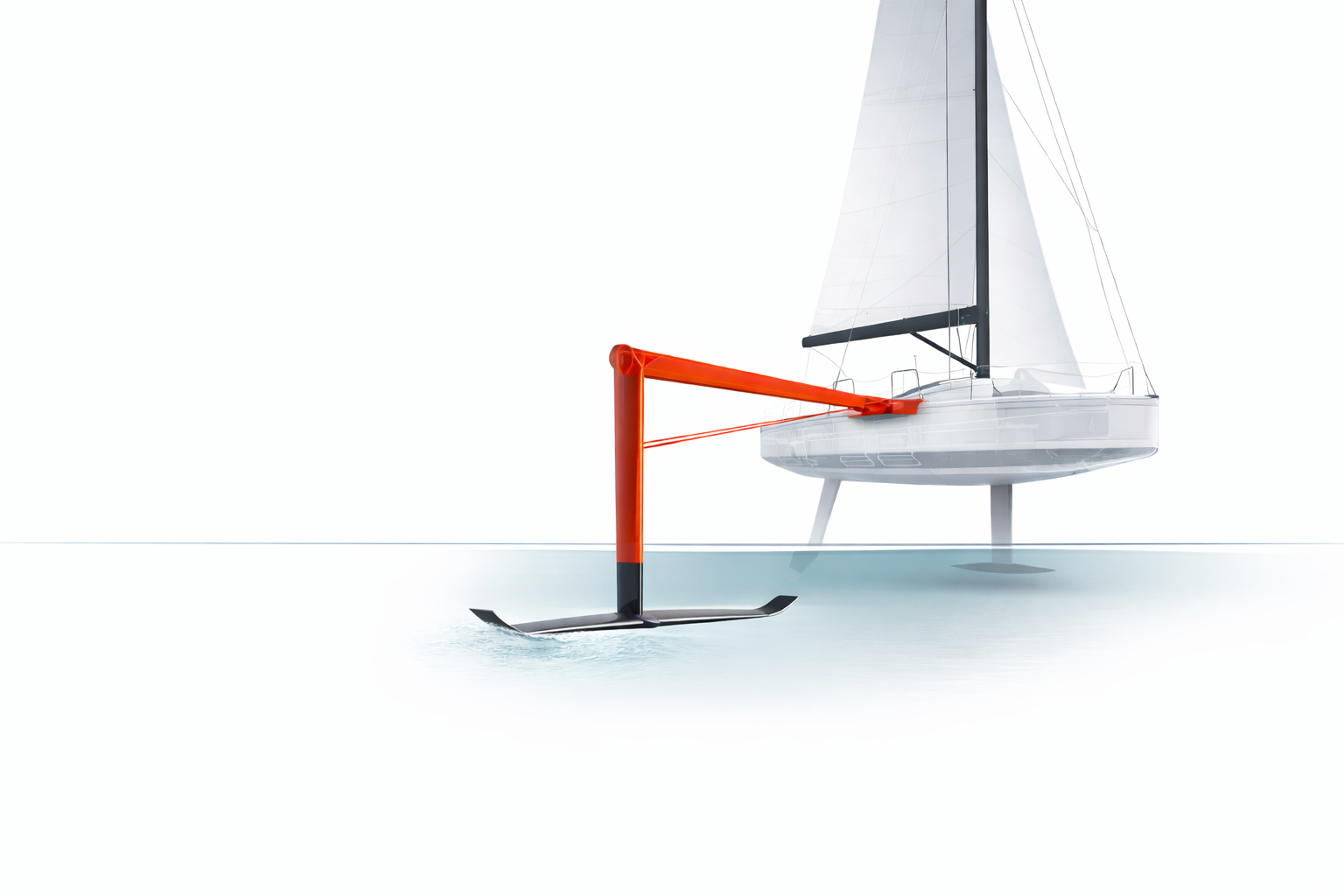 CAFAR foiling system 3D render on a sailing yacht